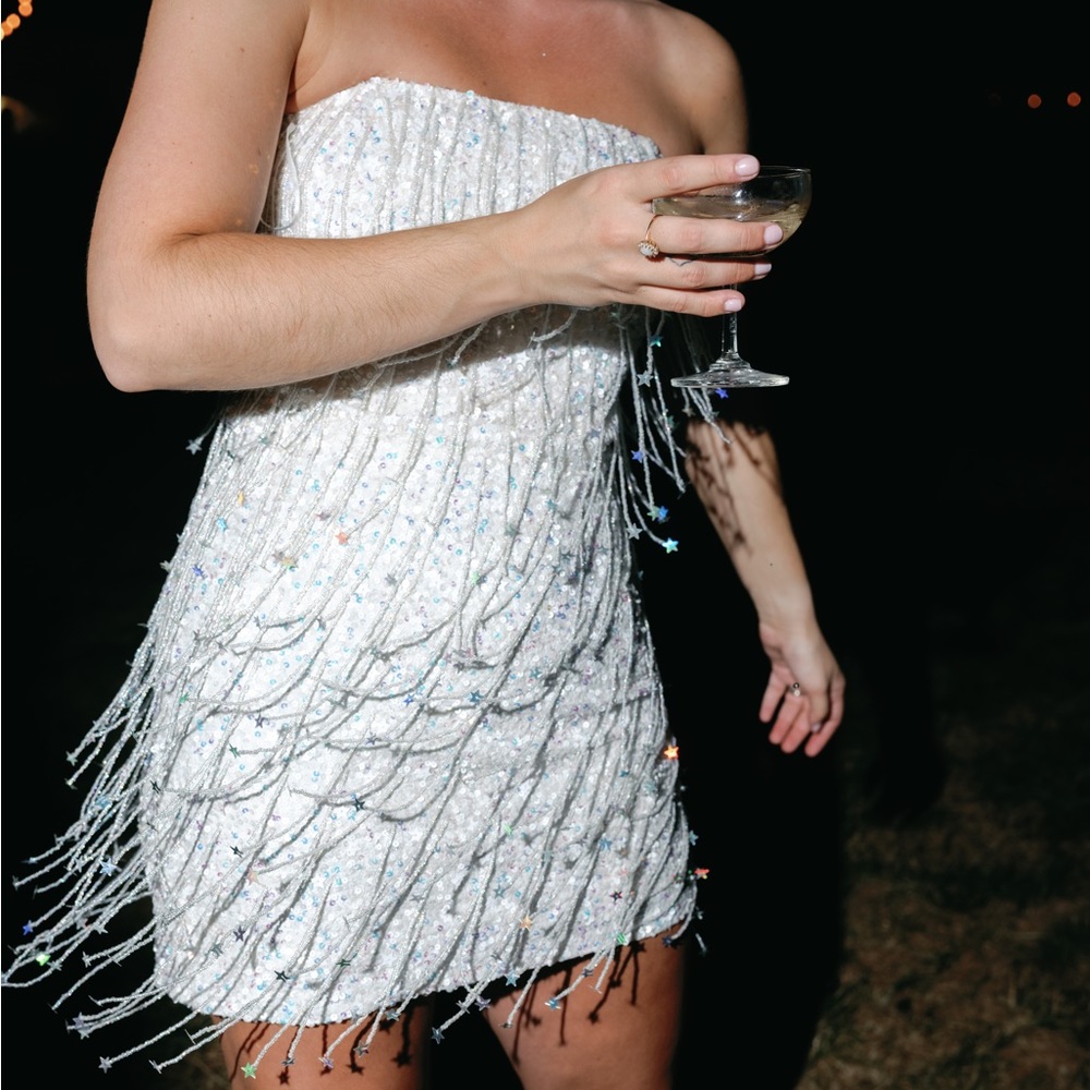 RETROFETE HEATHER SEQUIN STAR FRINGE DRESS
